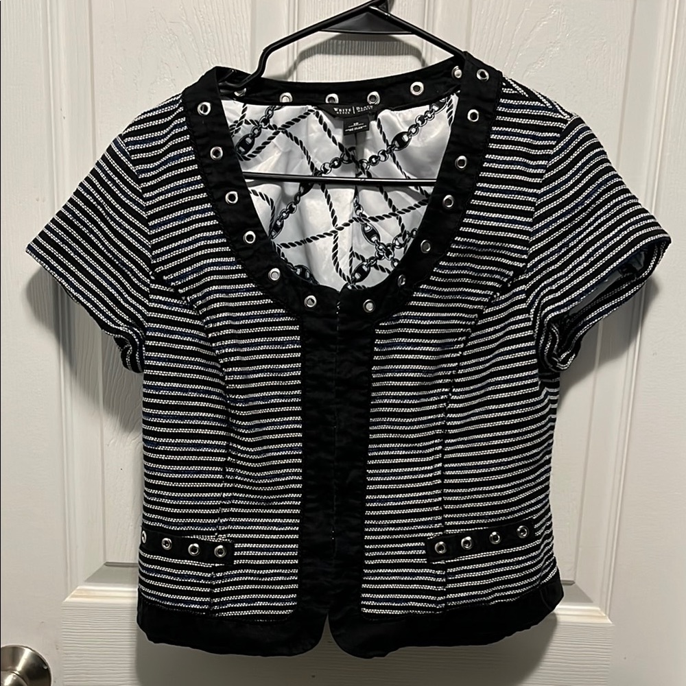 White House black market Black and White Striped Short Sleeve blazer
